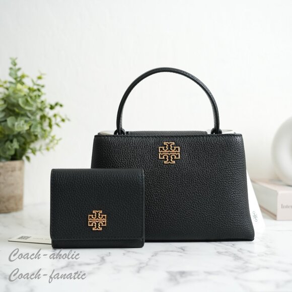 NWT Tory Burch Britten Leather Mini Satchel Crossbody & Wallet in Black *SET* - Picture 1 of 16